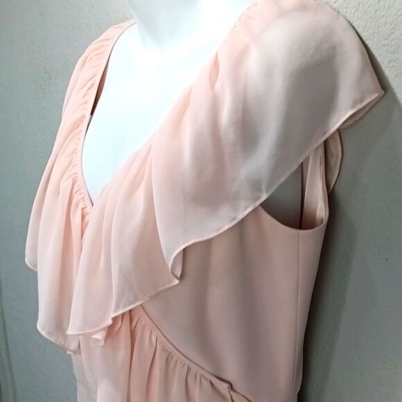 Ceremony by Joanna August Lola Blush Pink Ruffle Chiffon Wrap maxi Dress sz L - Picture 6 of 15